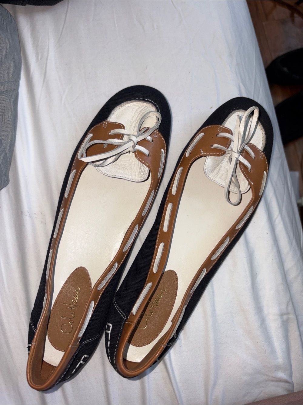 Cole Haan Size 8.5 Black, Brown & Cream Leather-Trim Ballet Flats